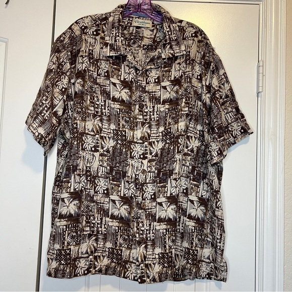 Caribbean Other - Caribbean Men's Silk Blend Short-Sleeve Camp Hawaian Shirt, XL